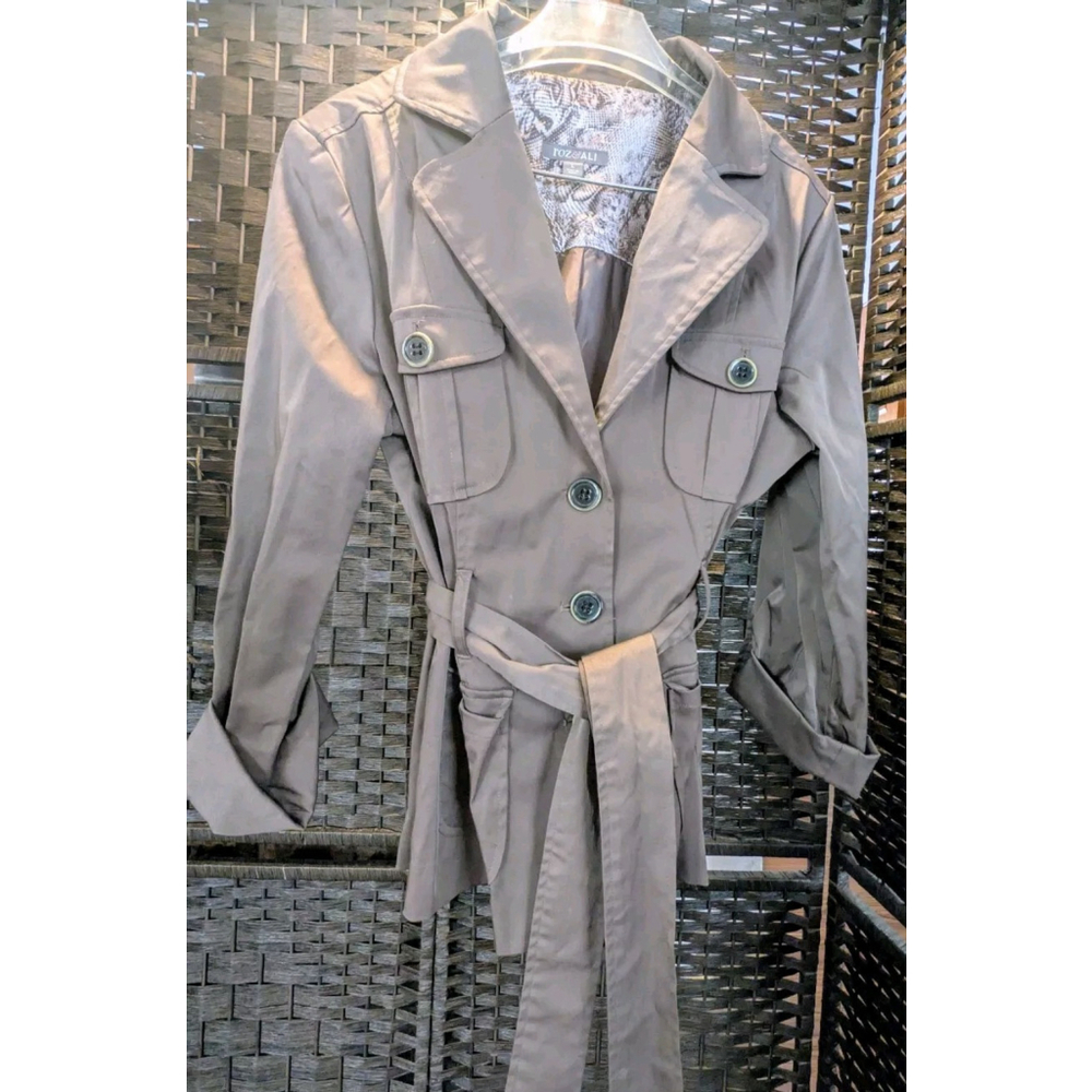 Roz&Ali Brown Trench Button up Raincoat Size L